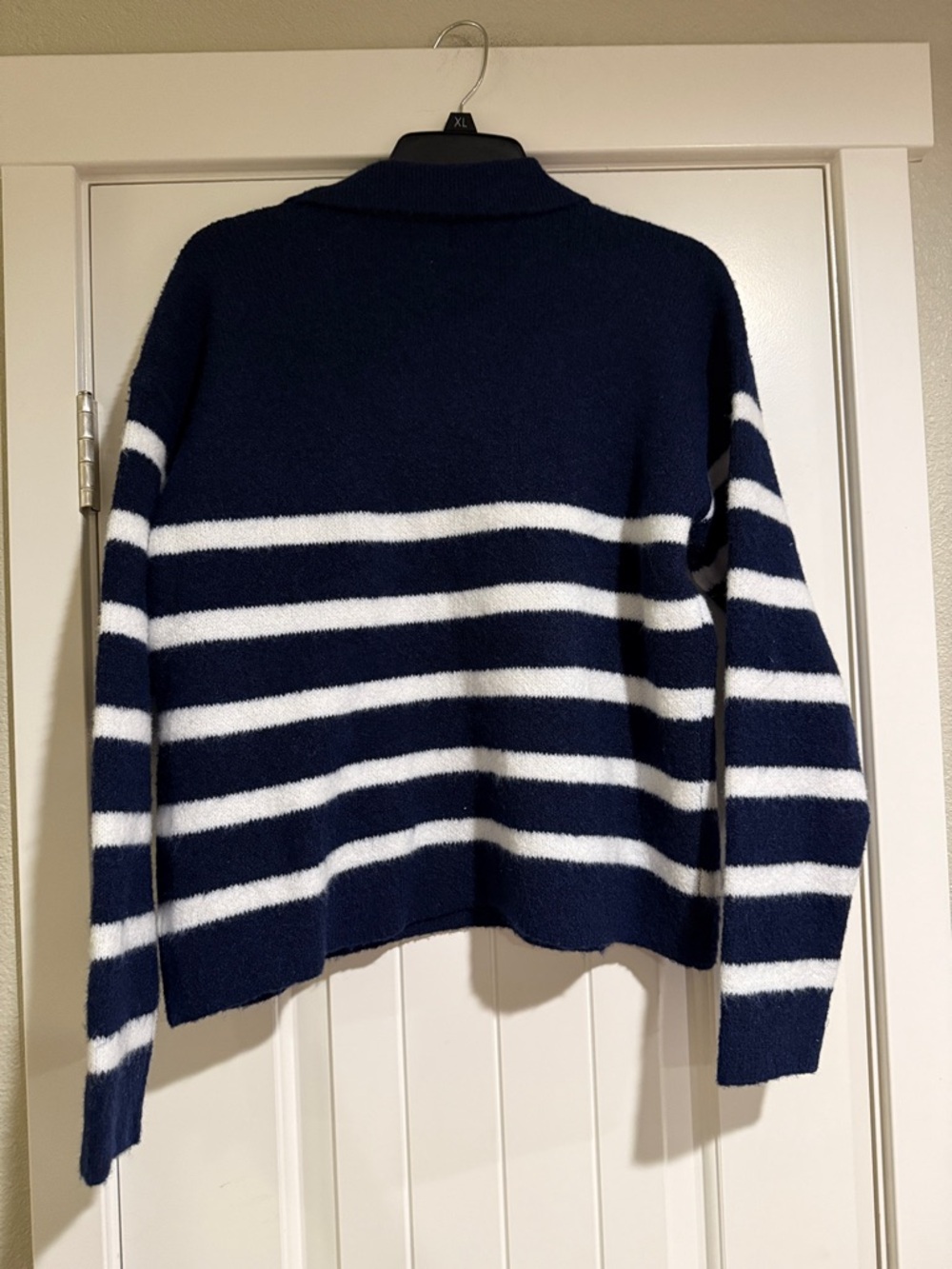 a new day Navy and White Striped V-Neck Collared Sweater - Picture 6 of 7